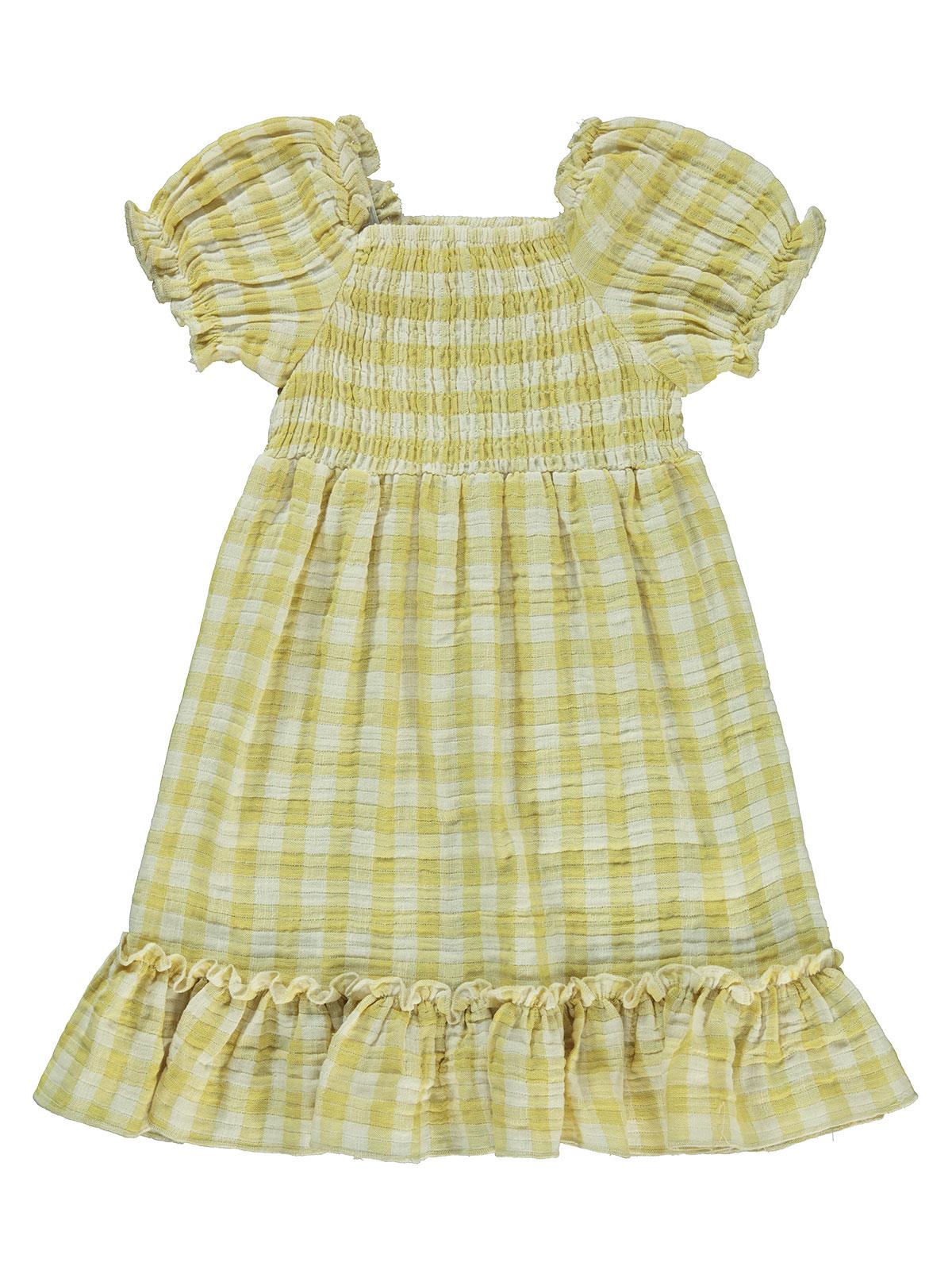 Civil Girls Ekose Desenli 6-9 Yaş Elbise - Sarı