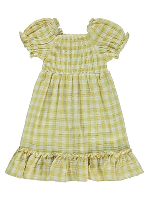 Civil Girls Ekose Desenli 6-9 Yaş Elbise - Sarı