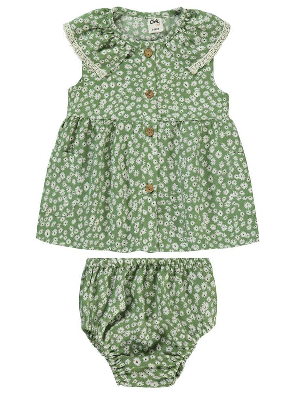 Civil Baby Çiçek Empirmeli 6-18 Ay Elbise - Yeşil
