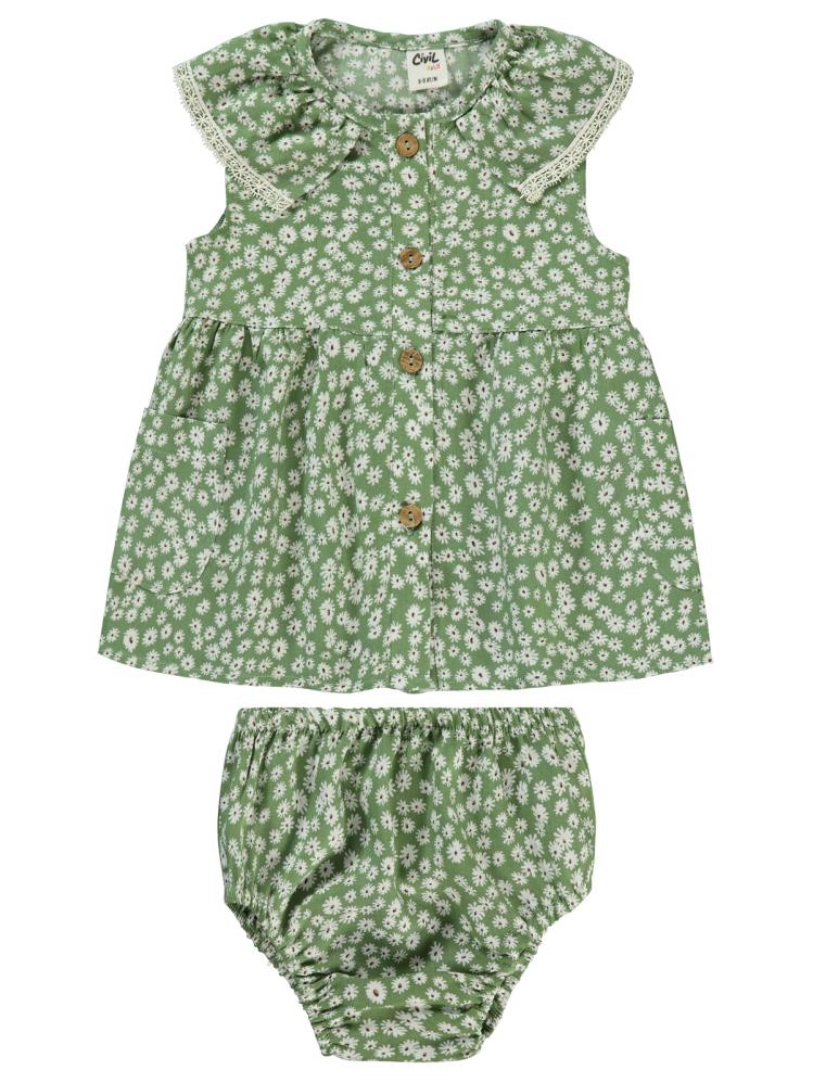 Civil Baby Çiçek Empirmeli 6-18 Ay Elbise - Yeşil