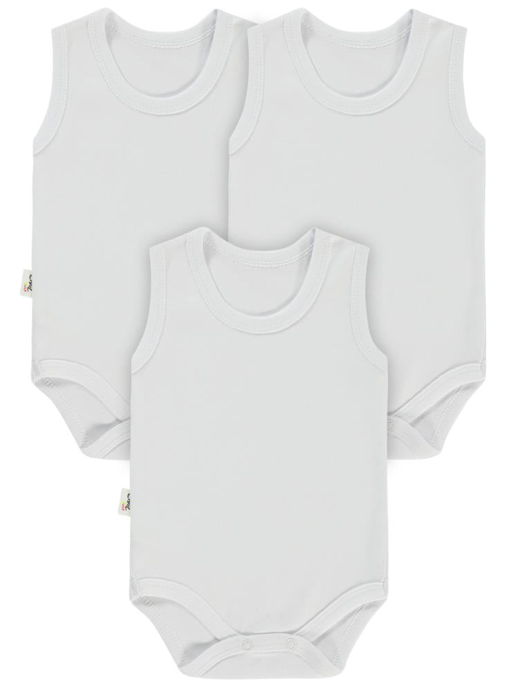 Civil Baby Düz Sıfır Kol 3 lü 0-3 Ay Çıtçıtlı Badi - Beyaz
