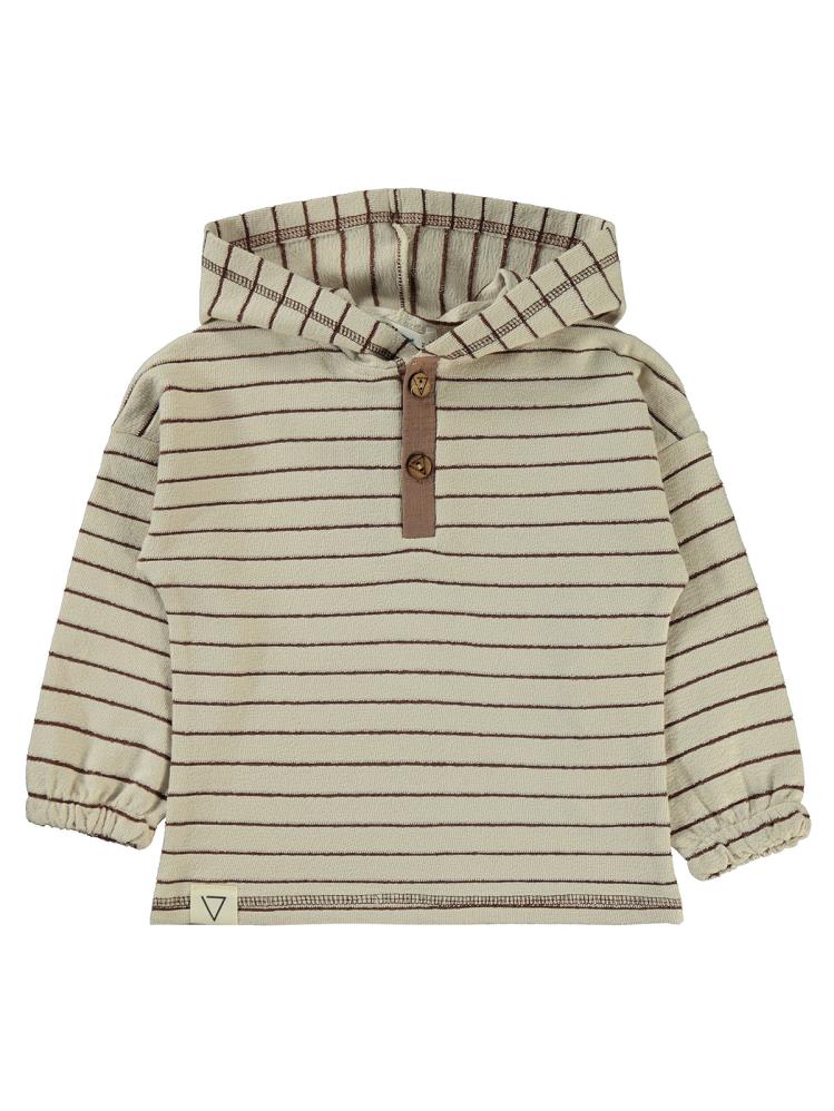 Civil Boys Çizgili Patlı Kapşonlu 2-5 Yaş Sweatshirt - Bej