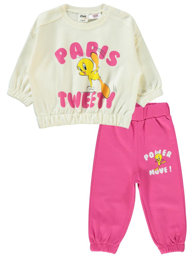 Tweety Baskılı 6-18 Ay Takım - Ekru