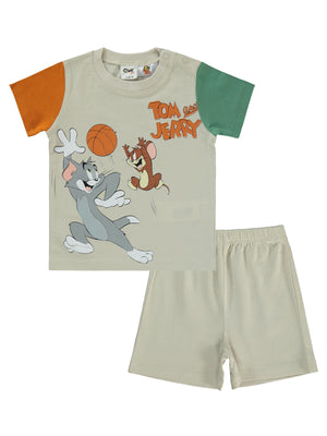Tom and Jerry Basket Baskılı 6-18 Ay Takım - Bej
