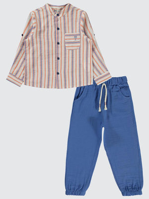 Civil Boys Çizgili Gömlekli 2-5 Yaş Takım - Turuncu