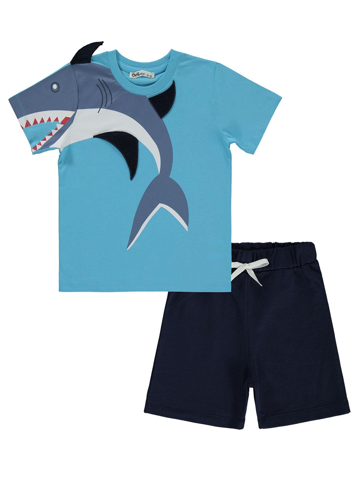 Civil Boys Köpek Balığı Baskılı 2-5 Yaş Takım - Mavi