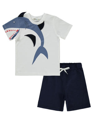 Civil Boys Köpek Balığı Baskılı 2-5 Yaş Takım - Beyaz