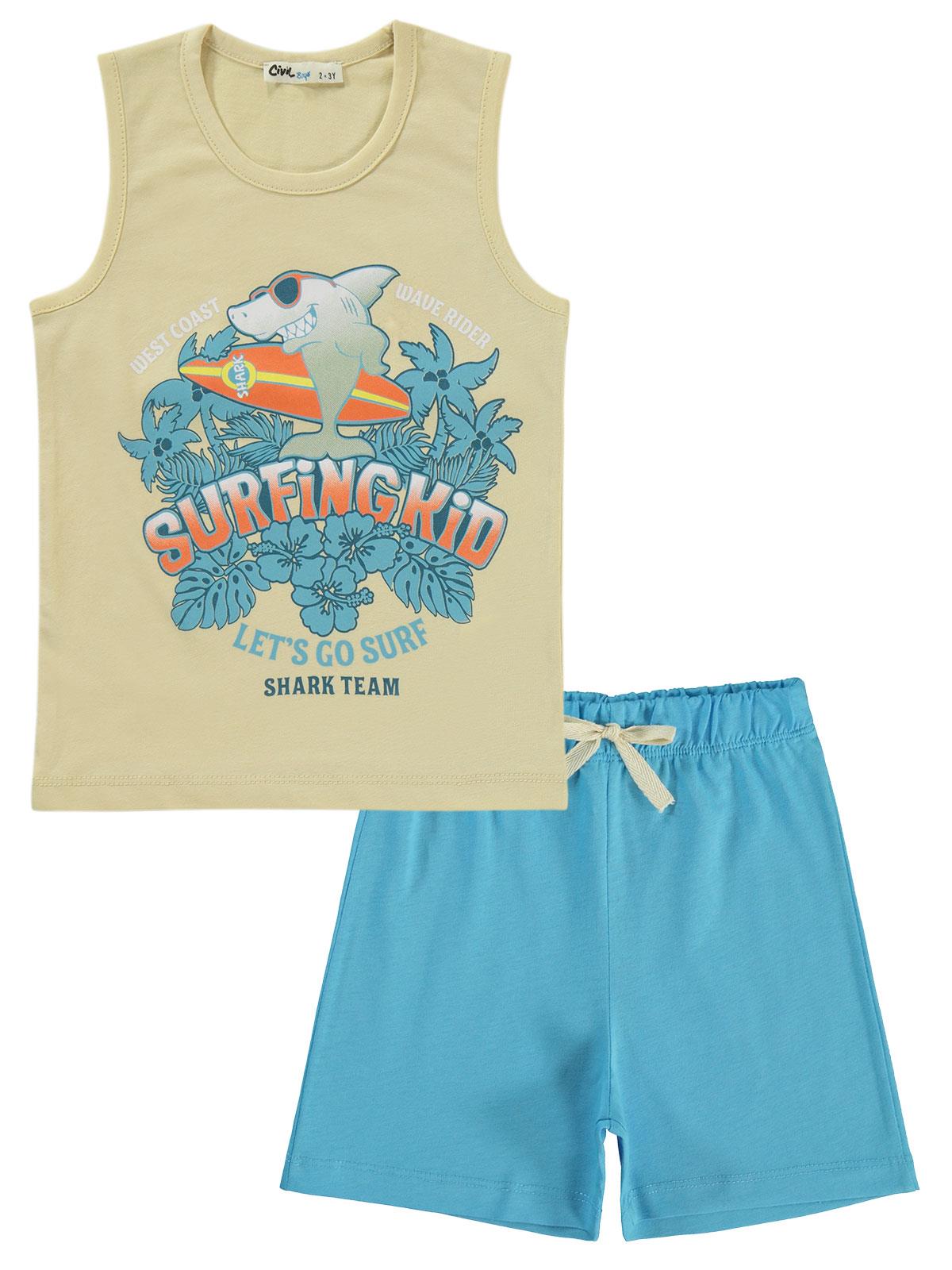 Civil Boys Surfingkid Baskılı Sıfır Kol 2-5 Yaş Takım - Mavi