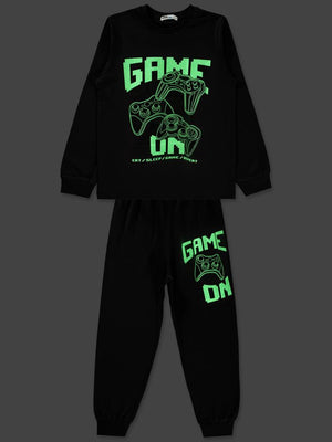 Civil Boys Game Over Karanlıkta Parlayan Baskı 6-9 Yaş Pijama Takımı - Gri