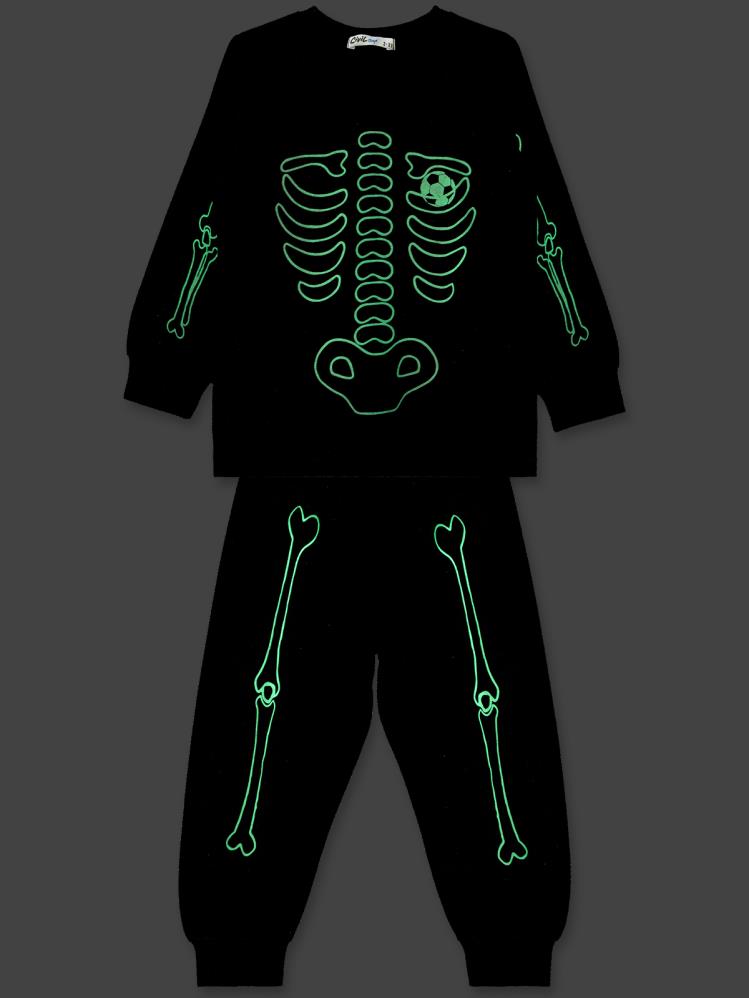 Civil Boys İskelet Karanlıkta Parlayan Baskı 2-5 Yaş Pijama Takımı - Siyah
