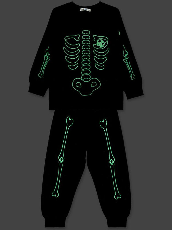 Civil Boys İskelet Karanlıkta Parlayan Baskı 2-5 Yaş Pijama Takımı - Siyah