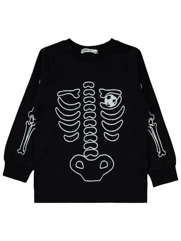 Civil Boys İskelet Karanlıkta Parlayan Baskı 2-5 Yaş Pijama Takımı - Siyah