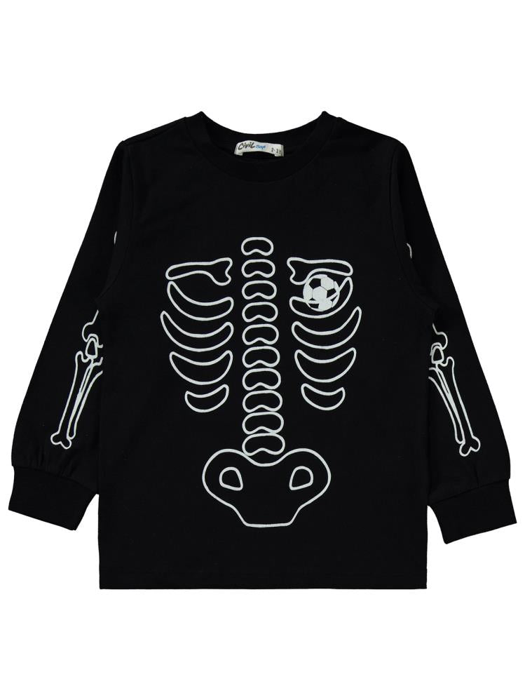 Civil Boys İskelet Karanlıkta Parlayan Baskı 2-5 Yaş Pijama Takımı - Siyah
