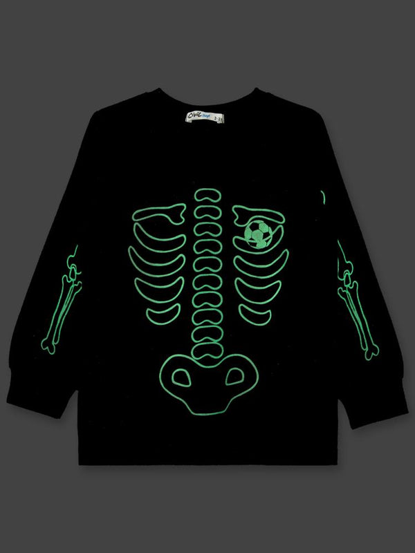 Civil Boys İskelet Karanlıkta Parlayan Baskı 2-5 Yaş Pijama Takımı - Siyah