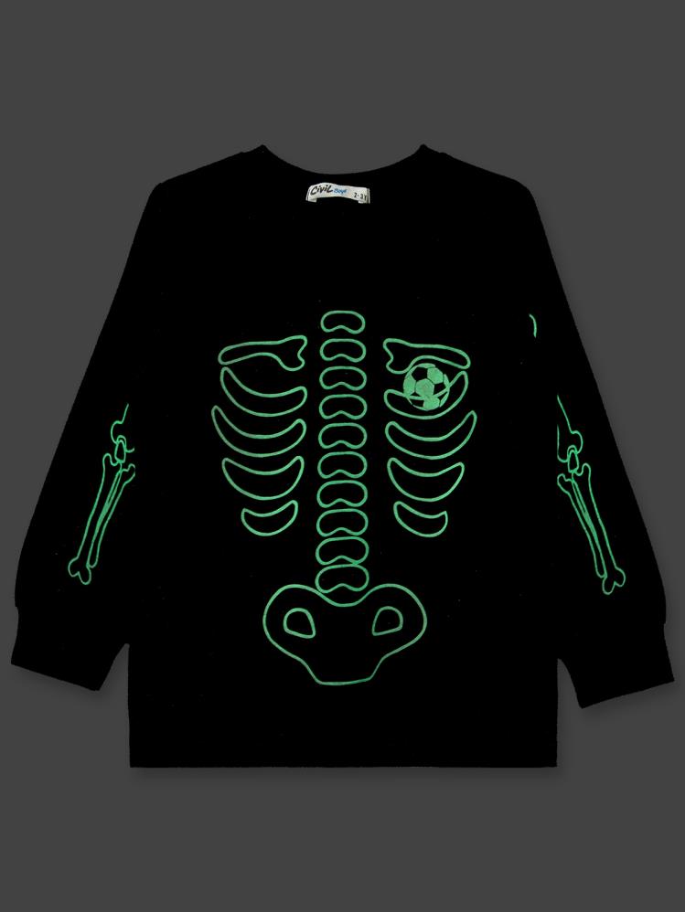 Civil Boys İskelet Karanlıkta Parlayan Baskı 2-5 Yaş Pijama Takımı - Siyah