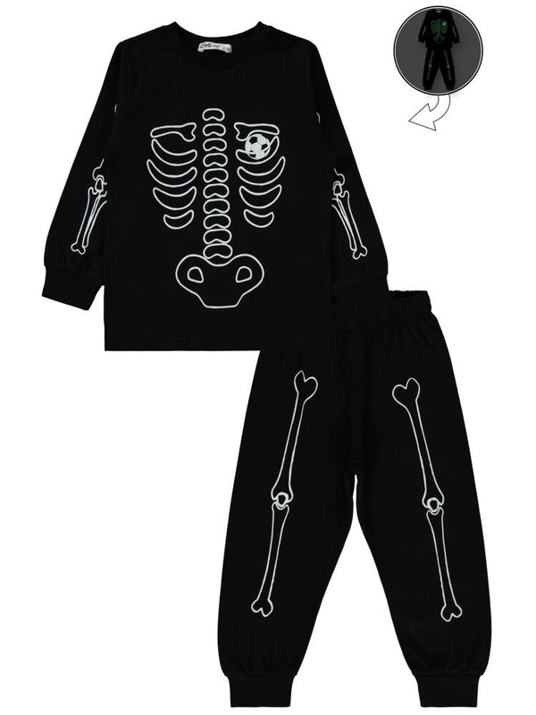 Civil Boys İskelet Karanlıkta Parlayan Baskı 2-5 Yaş Pijama Takımı - Siyah