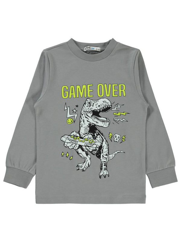 Civil Boys Game Over Karanlıkta Parlayan Baskı 2-5 Yaş Pijama Takımı - Gri