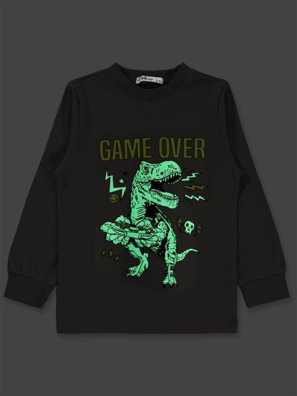 Civil Boys Game Over Karanlıkta Parlayan Baskı 2-5 Yaş Pijama Takımı - Gri