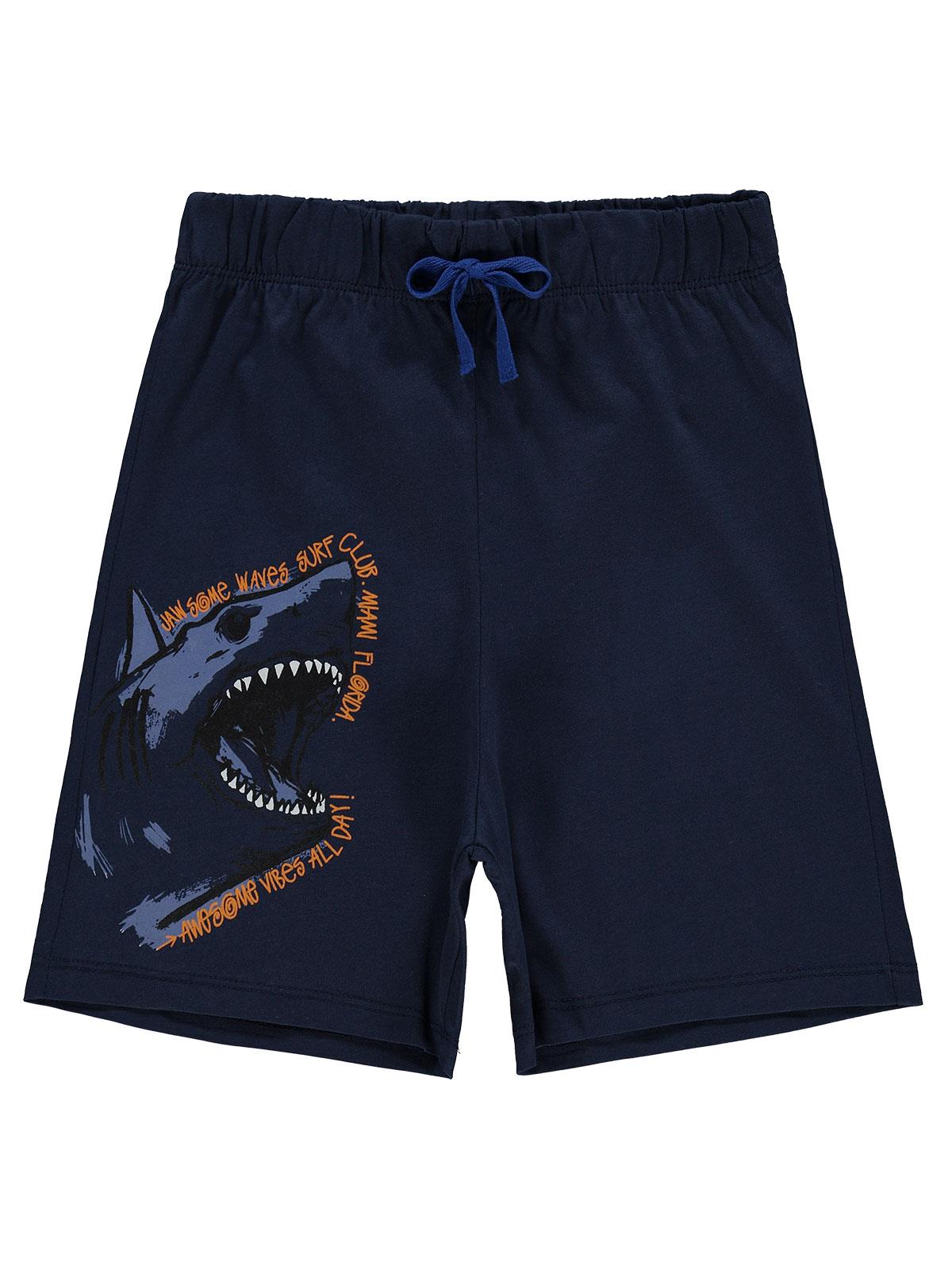 Civil Boys Köpek Balığı Baskılı 6-9 Yaş Şort - Mavi