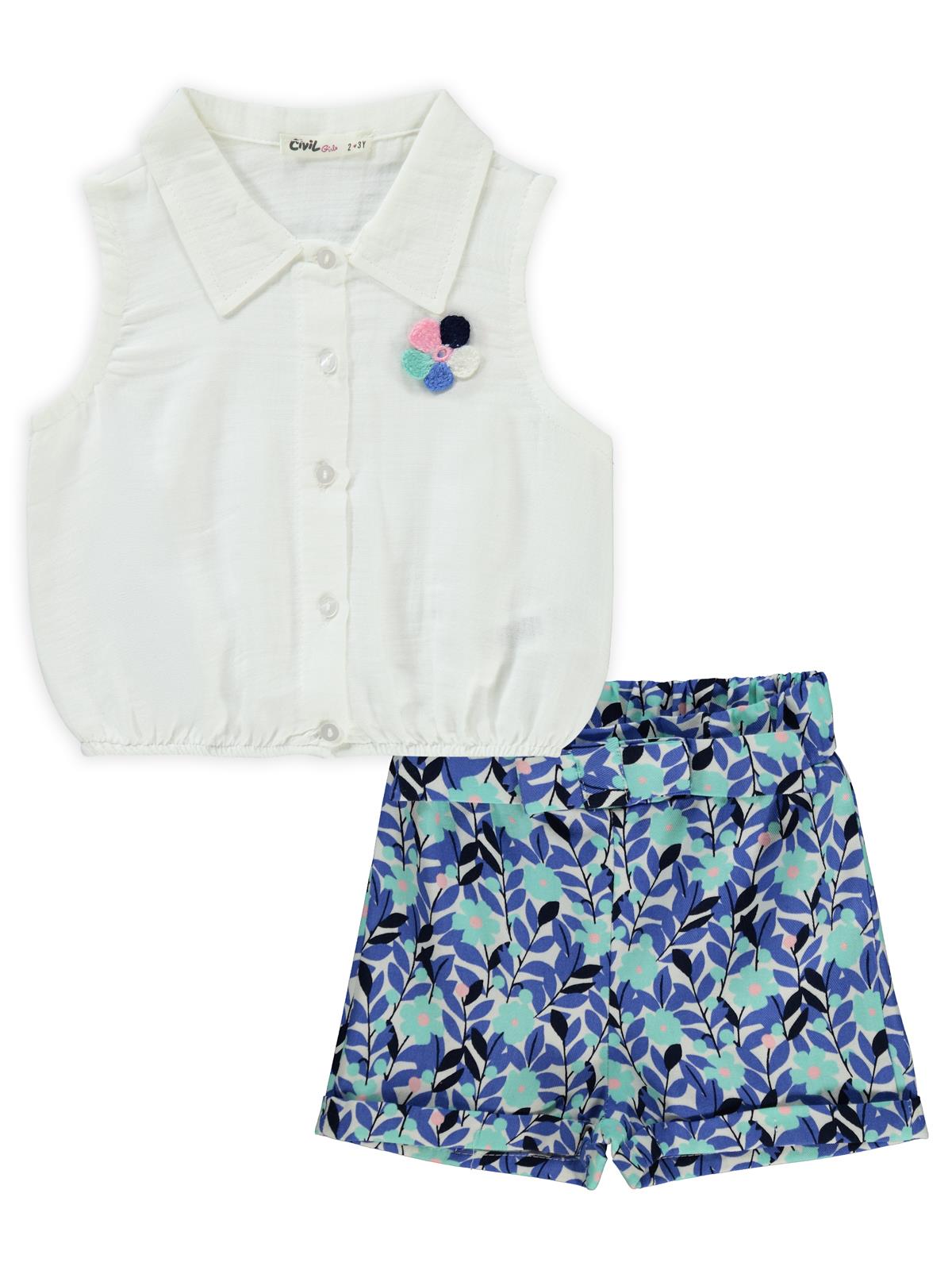 Civil Girls Papatya Baskılı 2-5 Yaş Takım - Mavi