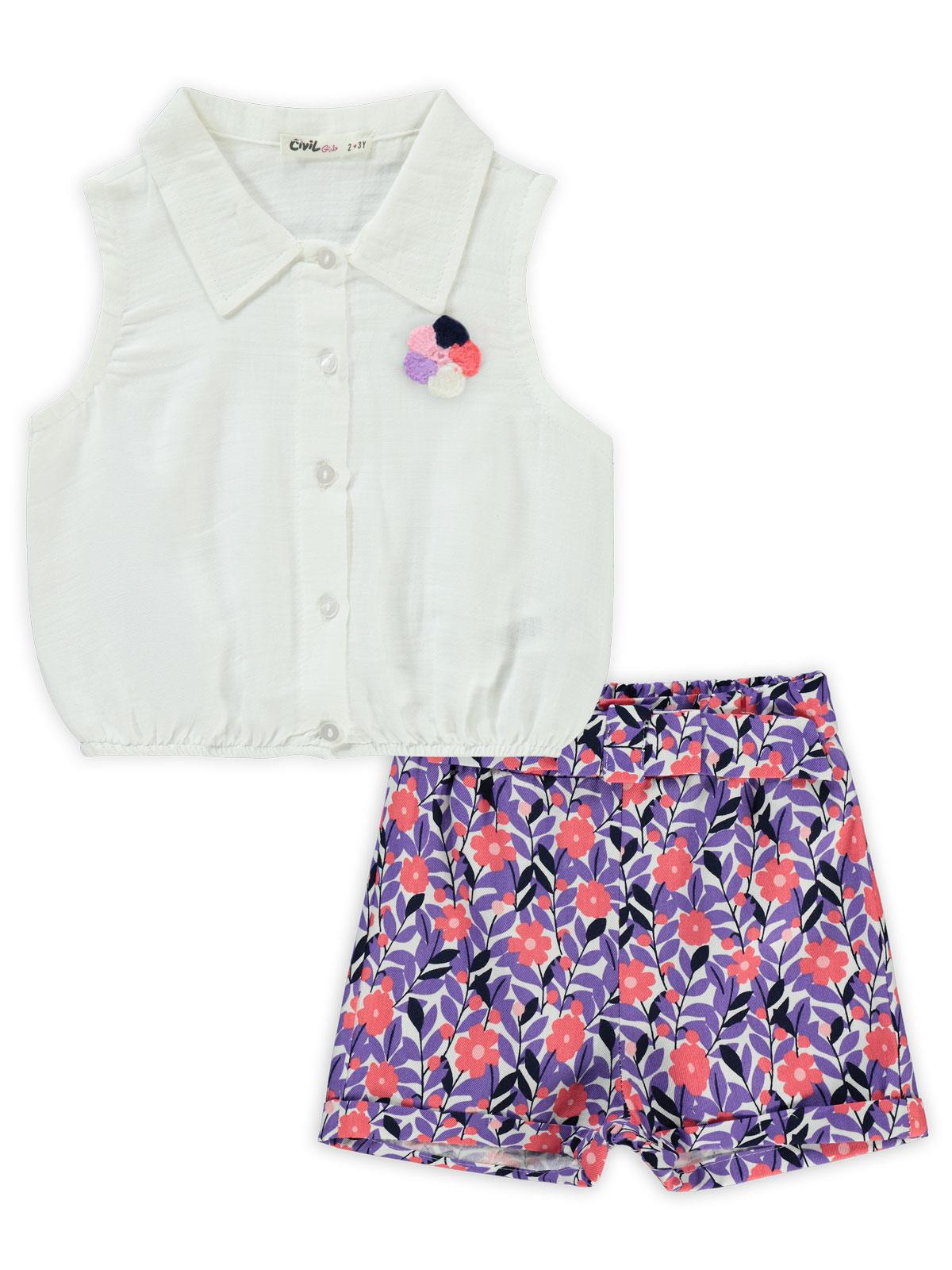 Civil Girls Papatya Baskılı 2-5 Yaş Takım - Lila