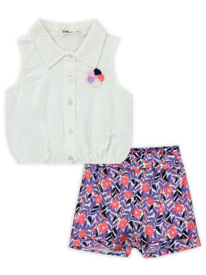 Civil Girls Papatya Baskılı 2-5 Yaş Takım - Lila