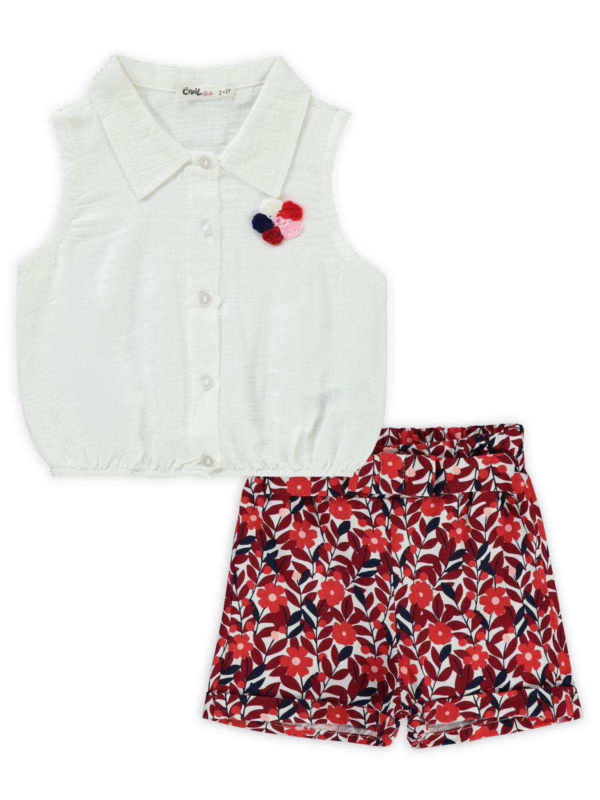 Civil Girls Papatya Baskılı 2-5 Yaş Takım - Kırmızı