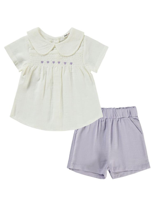 Civil Girls Kalp Nakışlı 2-5 Yaş Takım - Lila