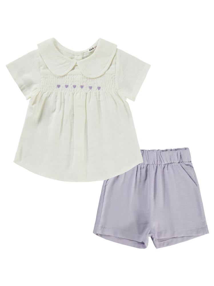 Civil Girls Kalp Nakışlı 2-5 Yaş Takım - Lila
