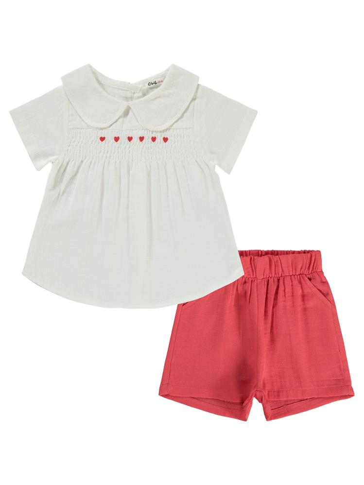 Civil Girls Kalp Nakışlı 2-5 Yaş Takım - Kırmızı