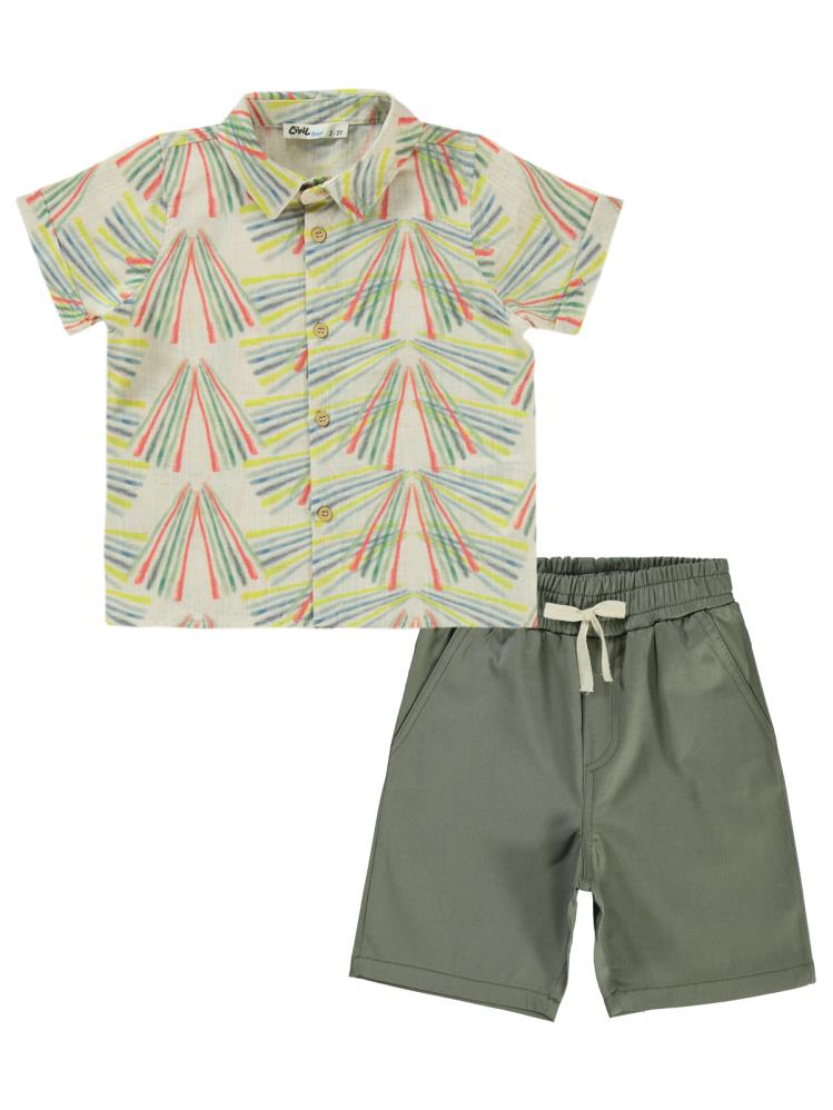 Civil Boys Baskılı Gömlekli Kaprili 2-5 Yaş Takım - Haki
