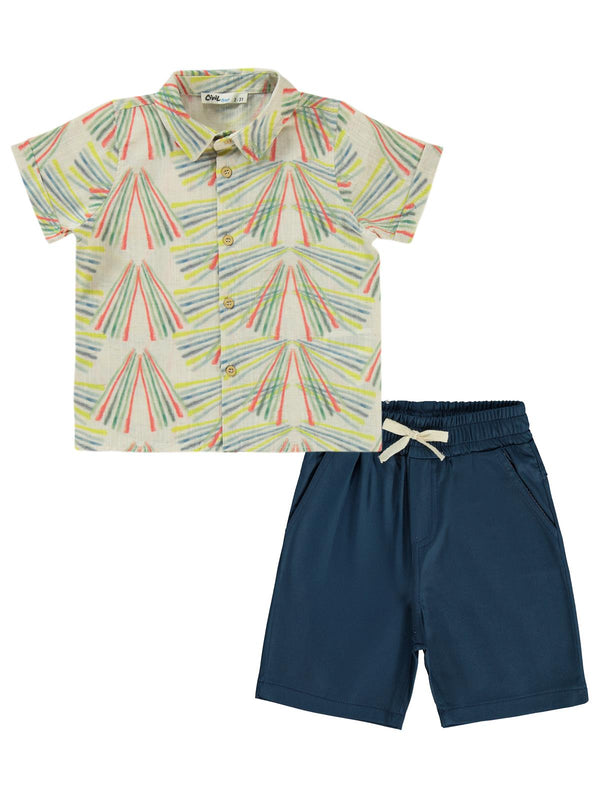 Civil Boys Baskılı Gömlekli Kaprili 2-5 Yaş Takım - Mavi