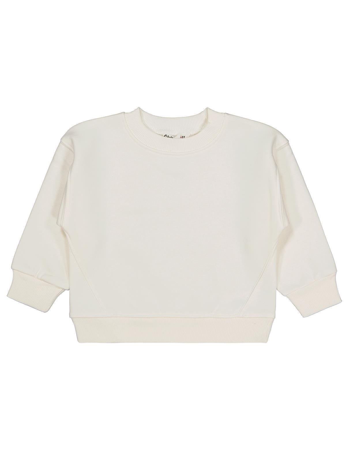 Civil Kız Çocuk Düz Sweatshirt | 3 İp Uzun Kol Bisiklet Yaka | Okul Kreş ve Günlük Kullanım - Ekru