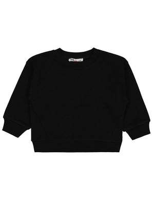 Civil Kız Çocuk Düz Sweatshirt | 3 İp Uzun Kol Bisiklet Yaka | Okul Kreş ve Günlük Kullanım - Siyah