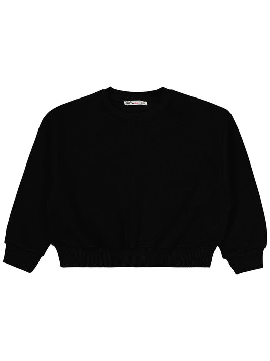 Civil Kız Çocuk Düz Sweatshirt | 3 İp Uzun Kol Bisiklet Yaka | Okul Kreş ve Günlük Kullanım - Siyah