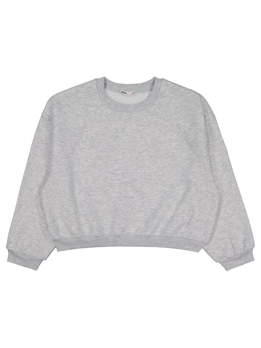 Civil Kız Çocuk Düz Sweatshirt | 3 İp Uzun Kol Bisiklet Yaka | Okul Kreş ve Günlük Kullanım - Gri