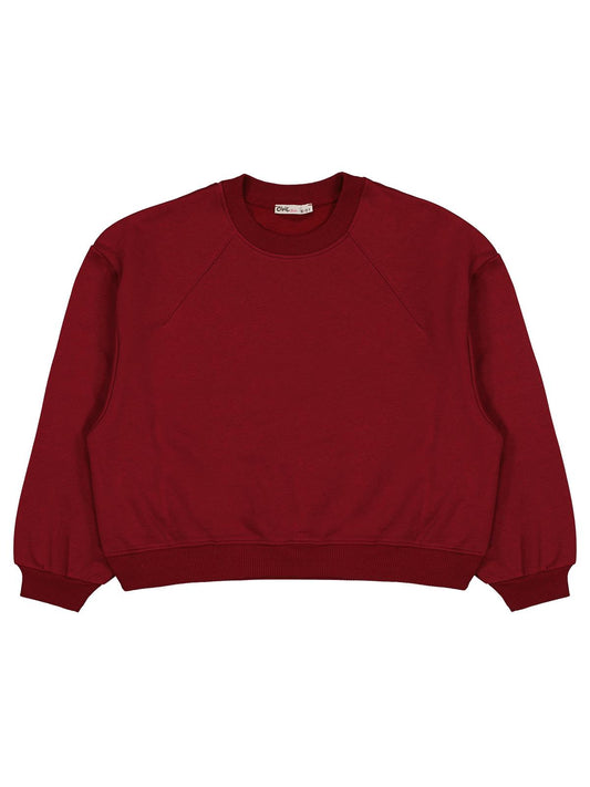 Civil Kız Çocuk Düz Sweatshirt | 3 İp Uzun Kol Bisiklet Yaka | Okul Kreş ve Günlük Kullanım - Bordo