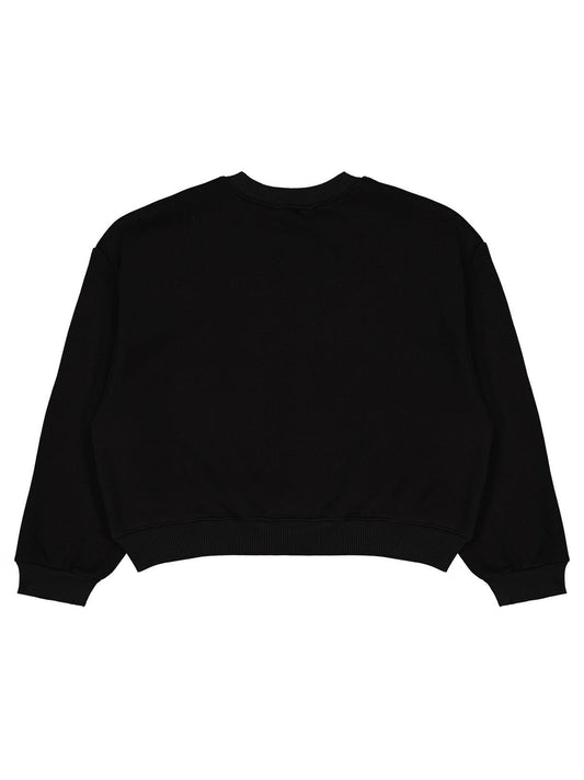 Civil Kız Çocuk Düz Sweatshirt | 3 İp Uzun Kol Bisiklet Yaka | Okul Kreş ve Günlük Kullanım - Siyah