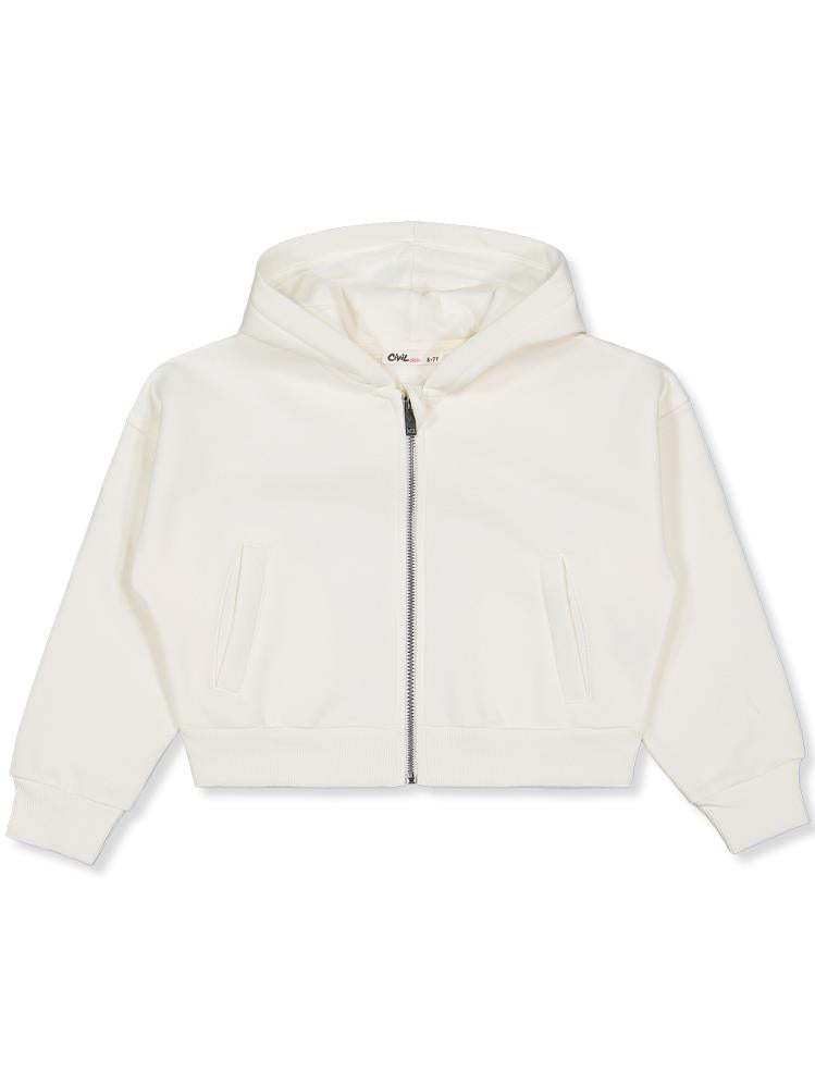 Civil Girls Düz 6-9 Yaş Hırka - Ekru