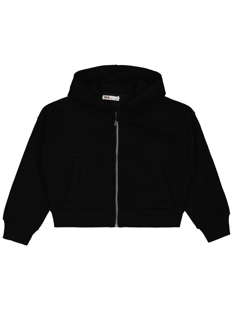 Civil Girls Düz 6-9 Yaş Hırka - Siyah