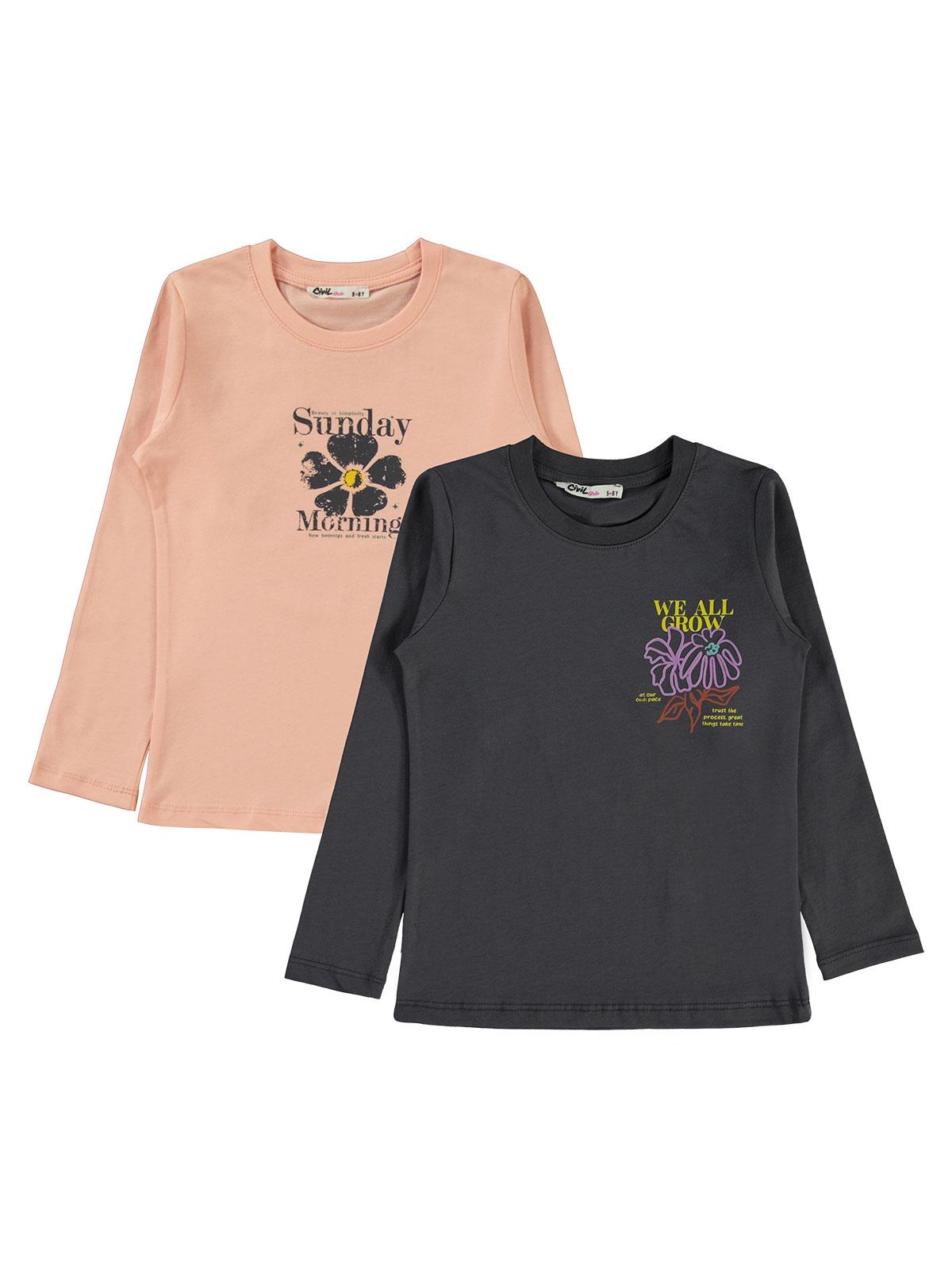Civil Kız Çocuk Sunday Baskılı 2'li Sweatshirt | Süprem Uzun Kol | Okul Kreş ve Günlük Kullanım