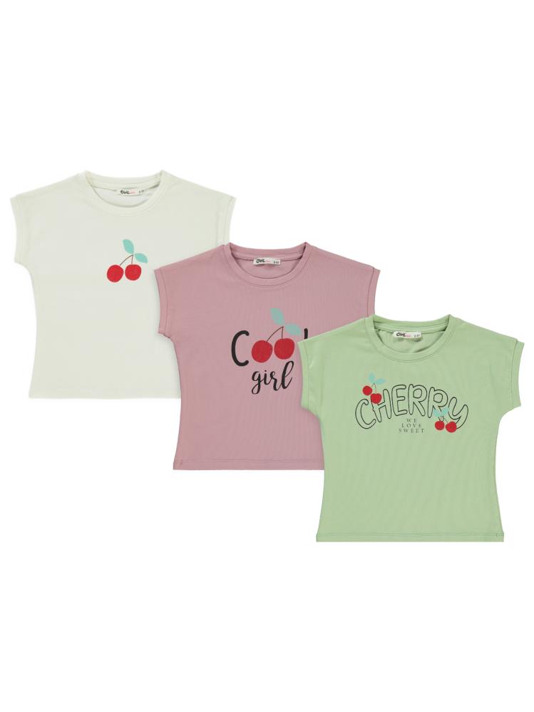 Civil Girls Cherry Baskılı 3'lü Set 2-5 Yaş Tişört