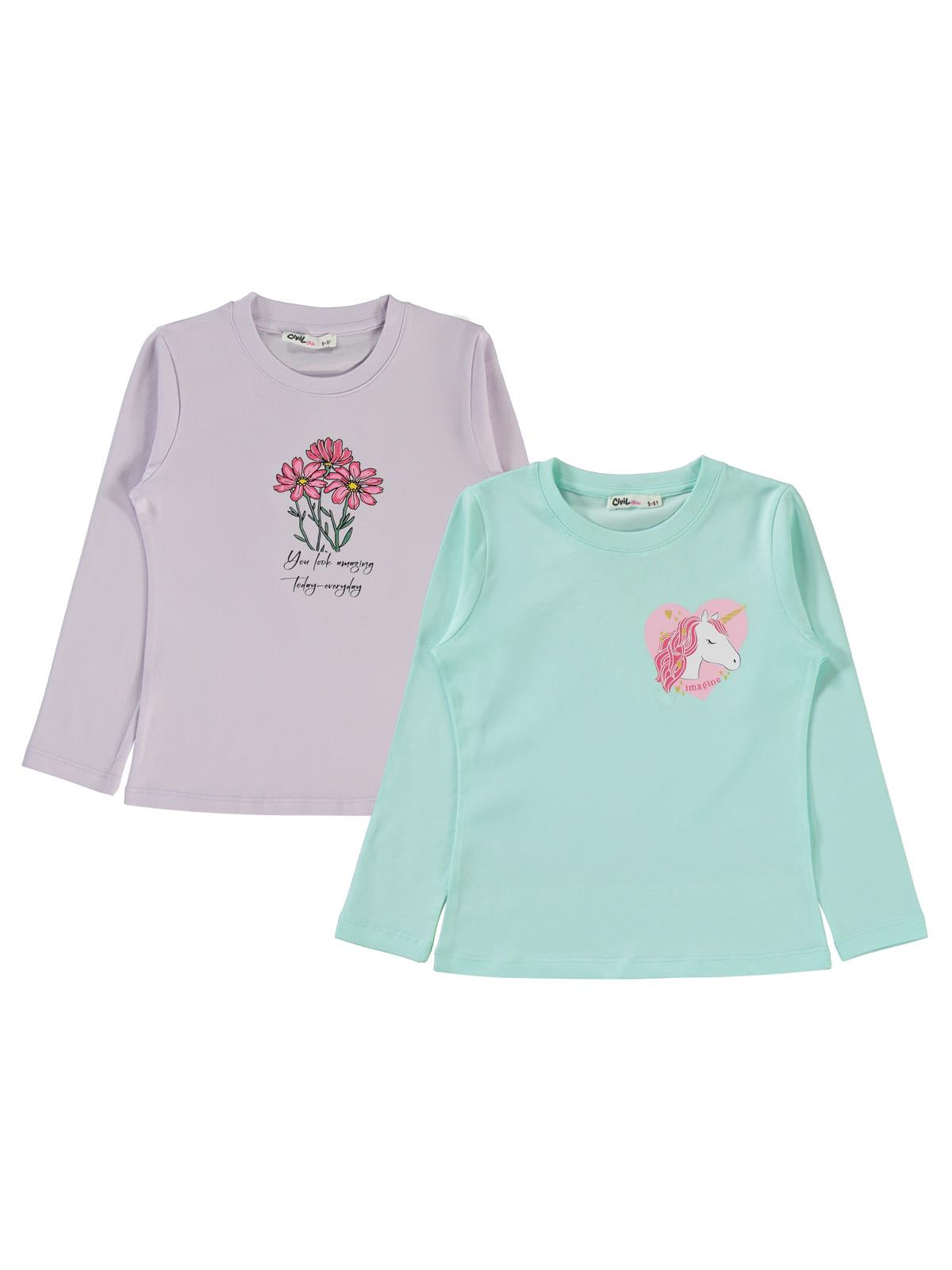 Civil Girls Unicorn Baskılı 2'li 5-13 Yaş Sweatshirt