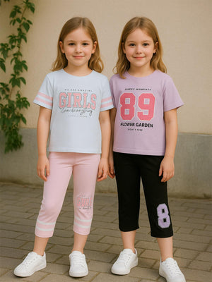 Civil Girls Sport Girl Baskılı Kısa Kol 2'li Set 6-9 Yaş Takım