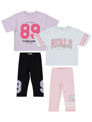 Civil Girls Sport Girl Baskılı Kısa Kol 2'li Set  2'li 6-9 Yaş Takım
