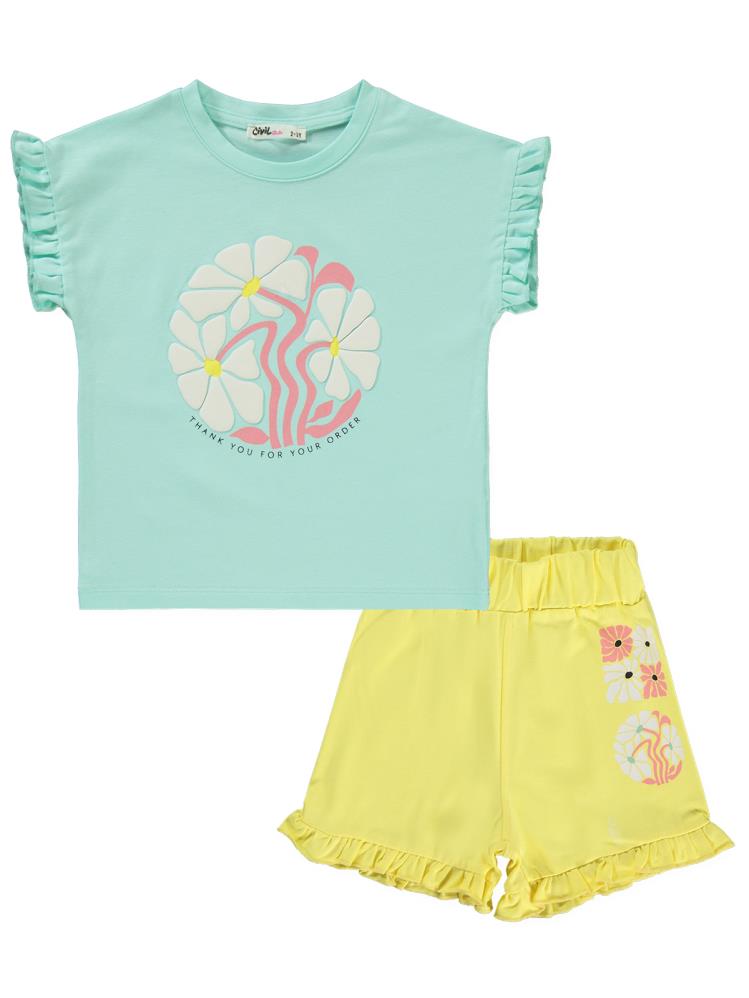 Civil Girls Kelebek Baskılı Kısa Kol 3'lü Set  2'li 2-5 Yaş Takım