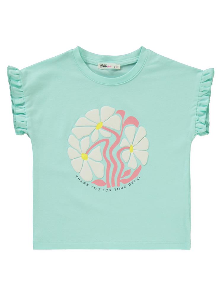 Civil Girls Kelebek Baskılı Kısa Kol 3'lü Set  2'li 2-5 Yaş Takım