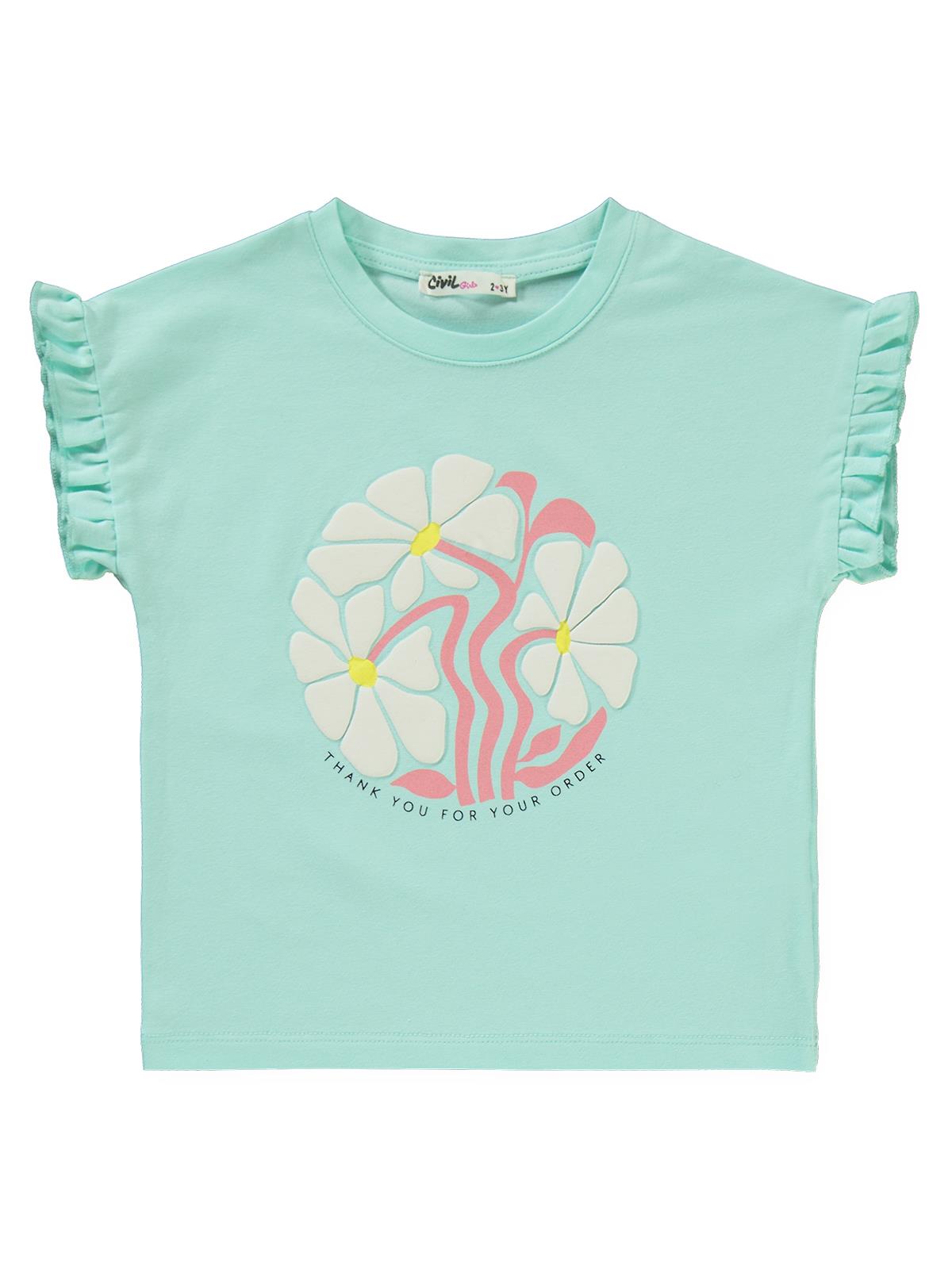 Civil Girls Kelebek Baskılı Kısa Kol 3'lü Set  2'li 2-5 Yaş Takım