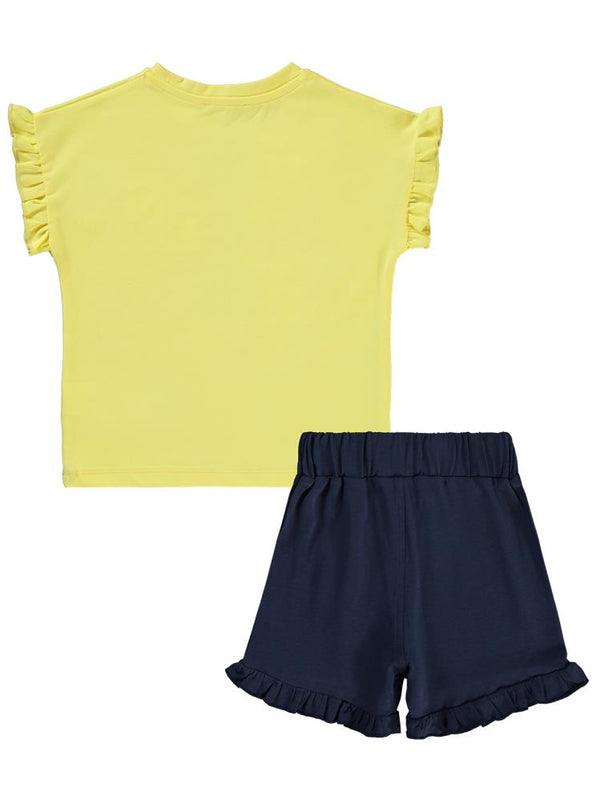 Civil Girls Kelebek Baskılı Kısa Kol 3'lü Set  2'li 2-5 Yaş Takım