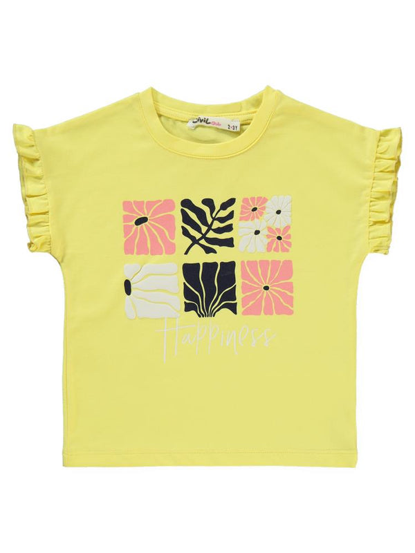 Civil Girls Kelebek Baskılı Kısa Kol 3'lü Set  2'li 2-5 Yaş Takım